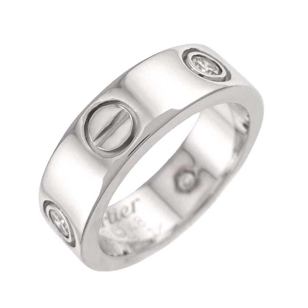 Cartier Love Ring #48, Half Diamond 3P, 18K WG White Gold 750.